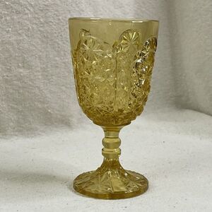 Vintage LE Smith Small Cordial‎ Wine Goblet Daisy & Button Amber Glass